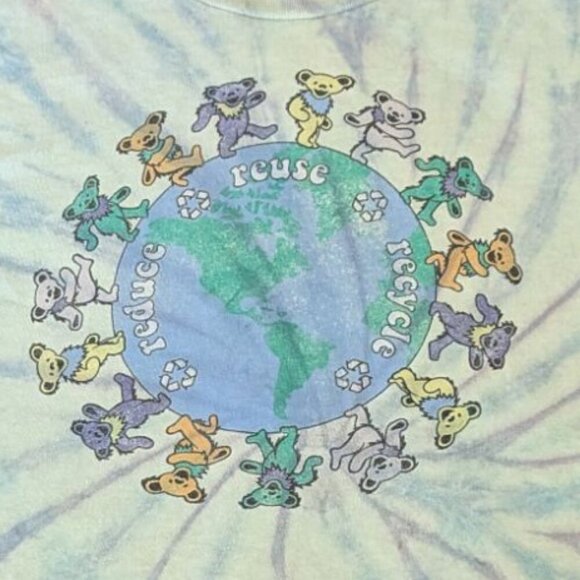 Grateful Dead Dancing Bears Reduce Reuse Recycle Shirt Boxy Crop Festival Boho - Picture 2 of 5
